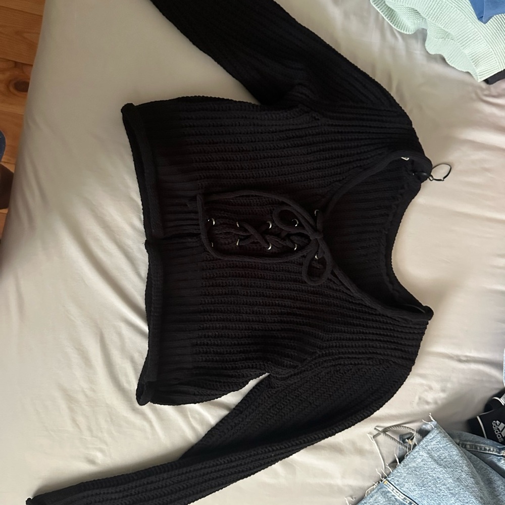 Black Lace-Up Women's Sweater